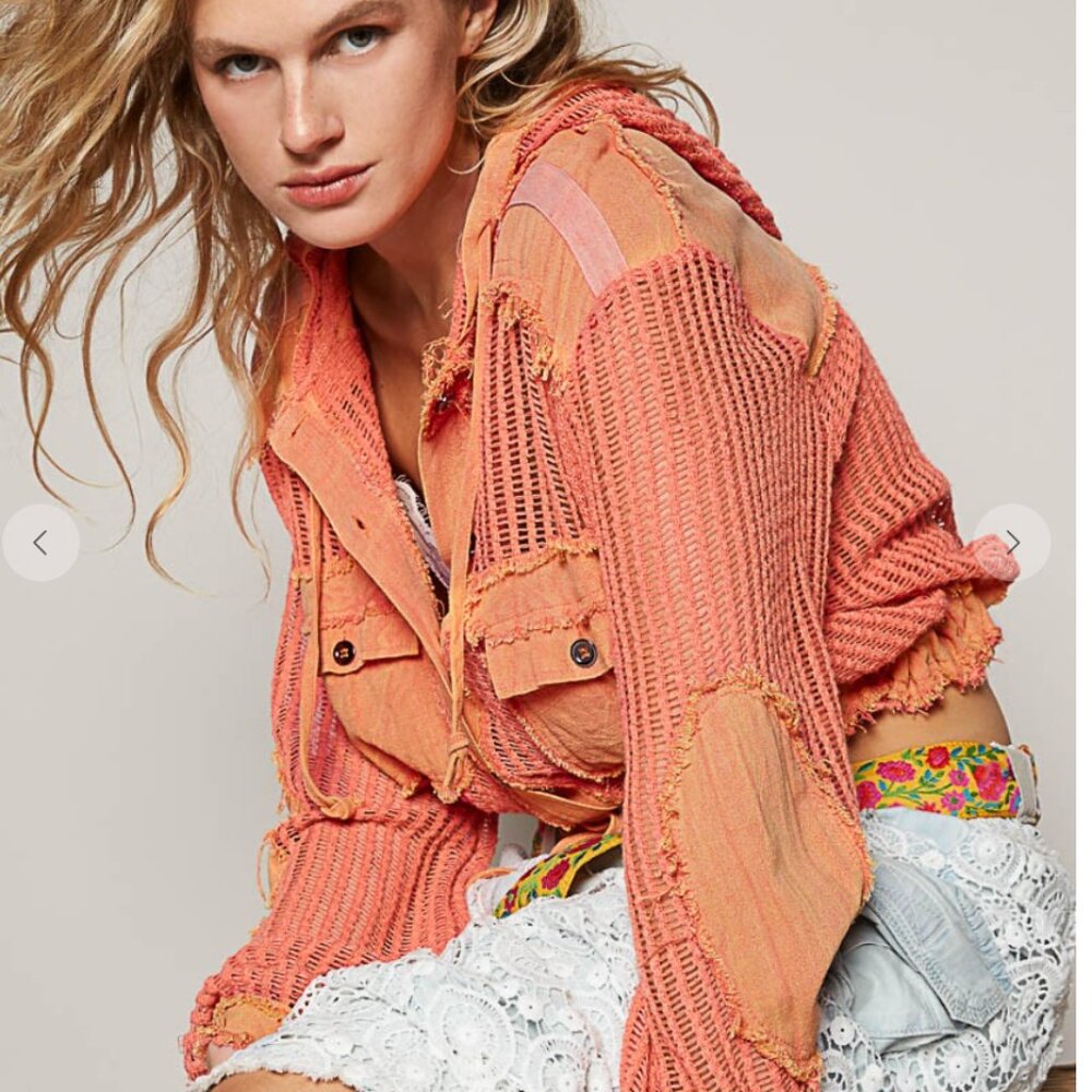 NWT Tangerine Open Knit Drawstring Cardigan Top by POL